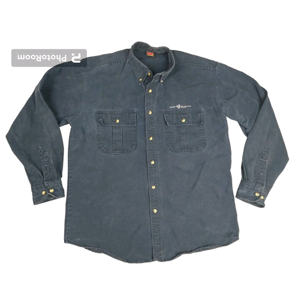 MICKEY UNLIMITED   Navy Blue Long Sleeve Shirt Size M Embroidered‎ Disney Canvas